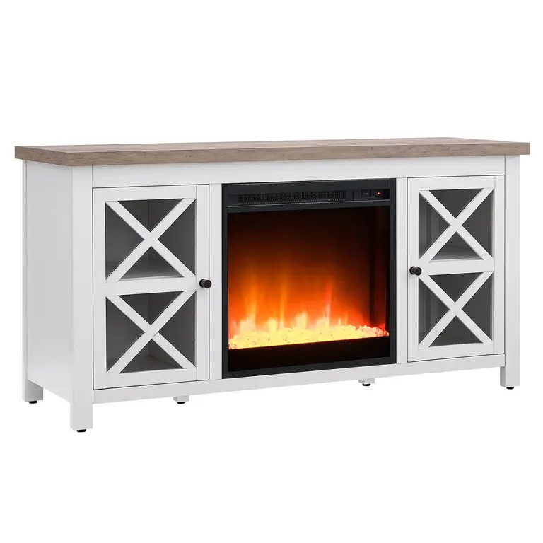 Quayson TV Stand for TVs up to 55" with Electric Fireplace Included Color: White
