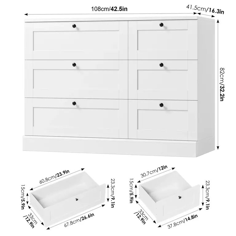Beckwourth 6 Drawer 43.31" W Double Dresser Color: White