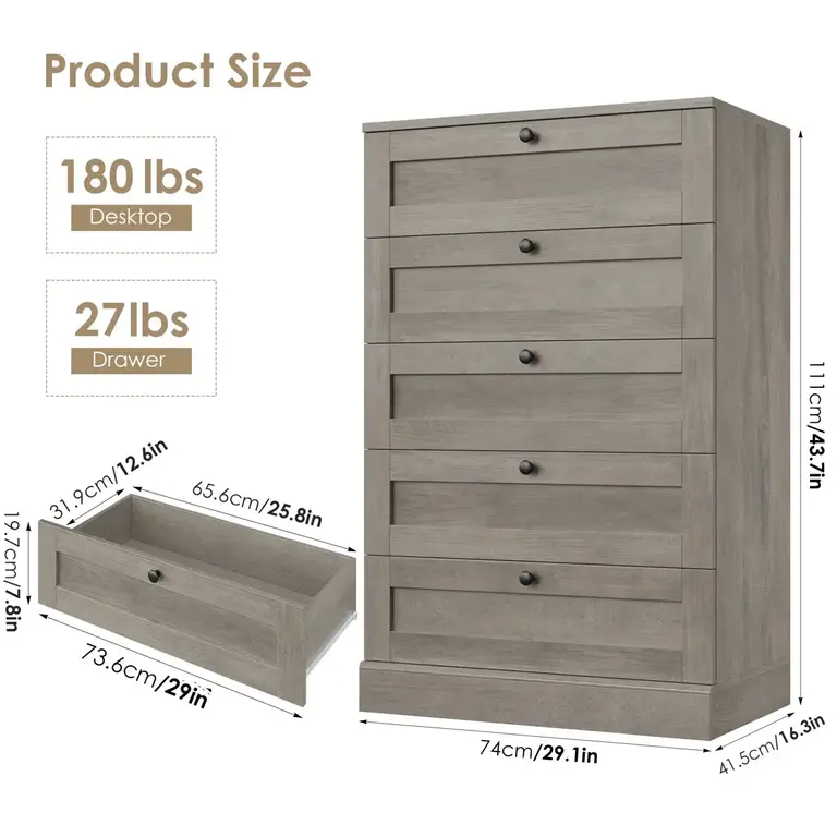 Arfon 5 Drawer 29.1" W Chest Color: Gray