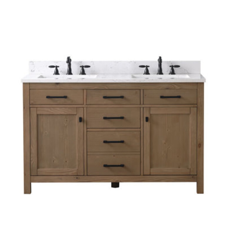 Reid 54" Double Bathroom Vanity Set Base Finish: Textured  Natural, Top Finish: Carrara White