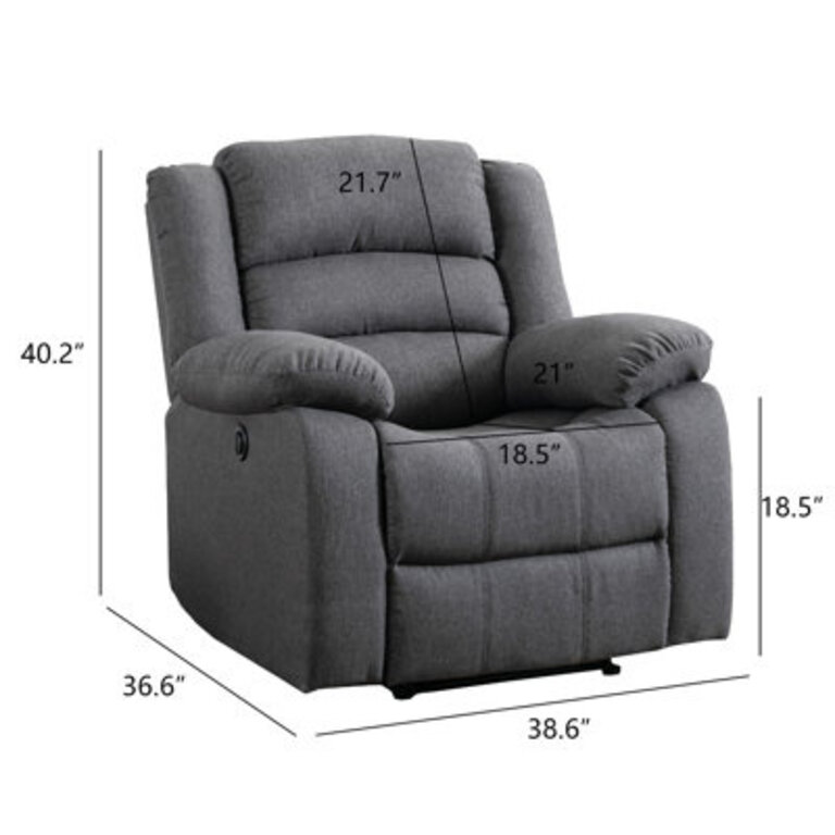 38.6" Wide Modern and Super Soft Overstuffed Power Standard Recliner with Wide Armrest Fabric: Gray Microfiber/Microsuede