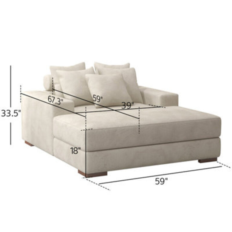 Braidon 59" Wide Upholstered Corduroy Sofa Couch With 5 Pillows Upholstery Color: Beige