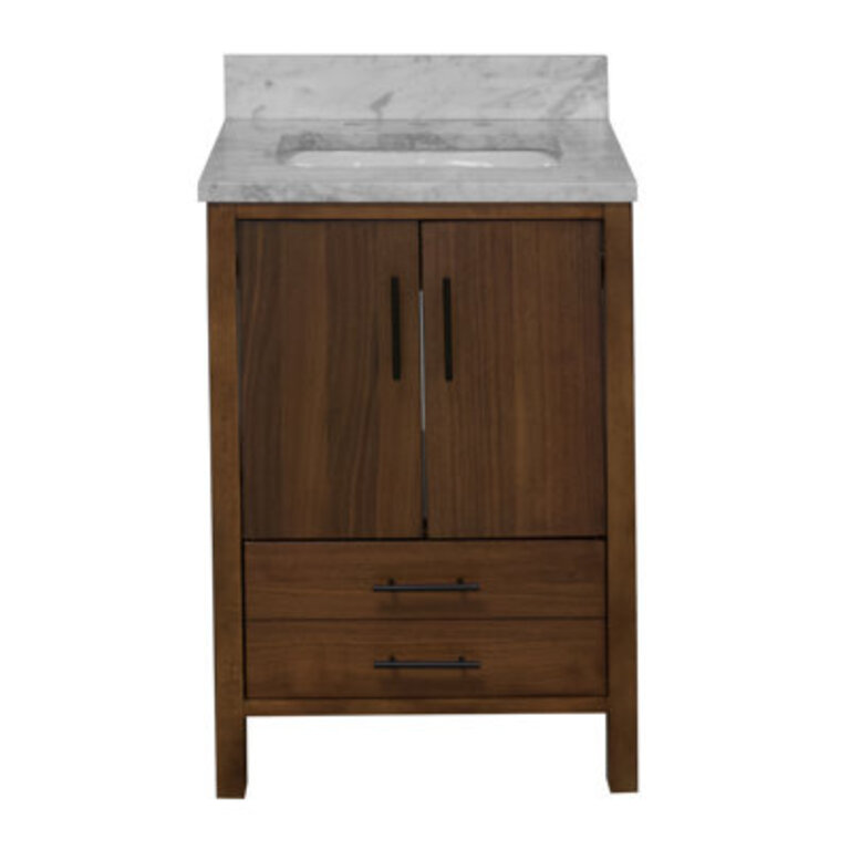 Kiara 24" Single Bathroom Vanity Set Base Finish: Walunut Veneer, Top Finish: Carrara Marble
