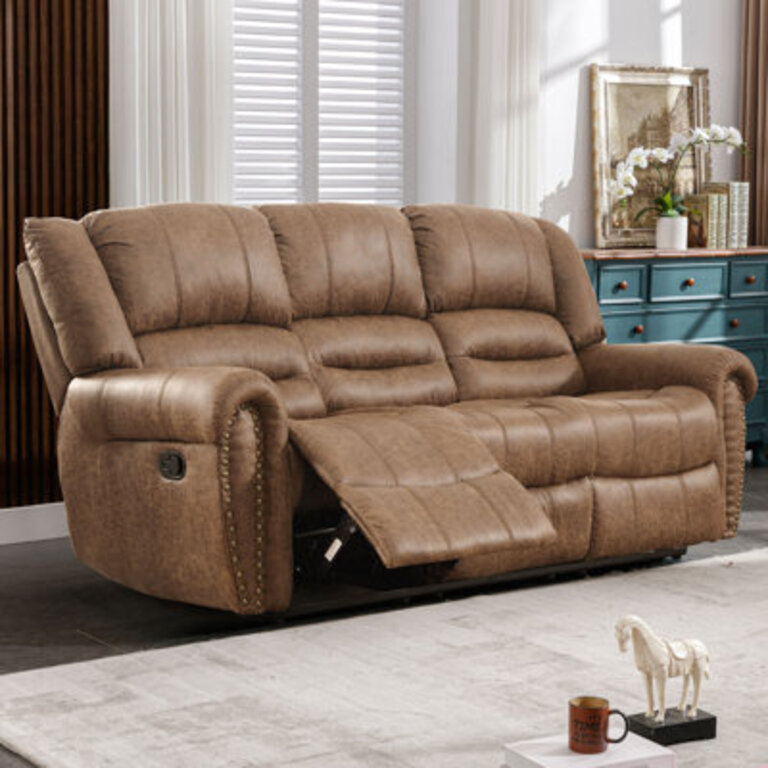 Margena 83.5'' Wide Classic and Oversize Top Faux Leather Reclining Sofa with Rivet