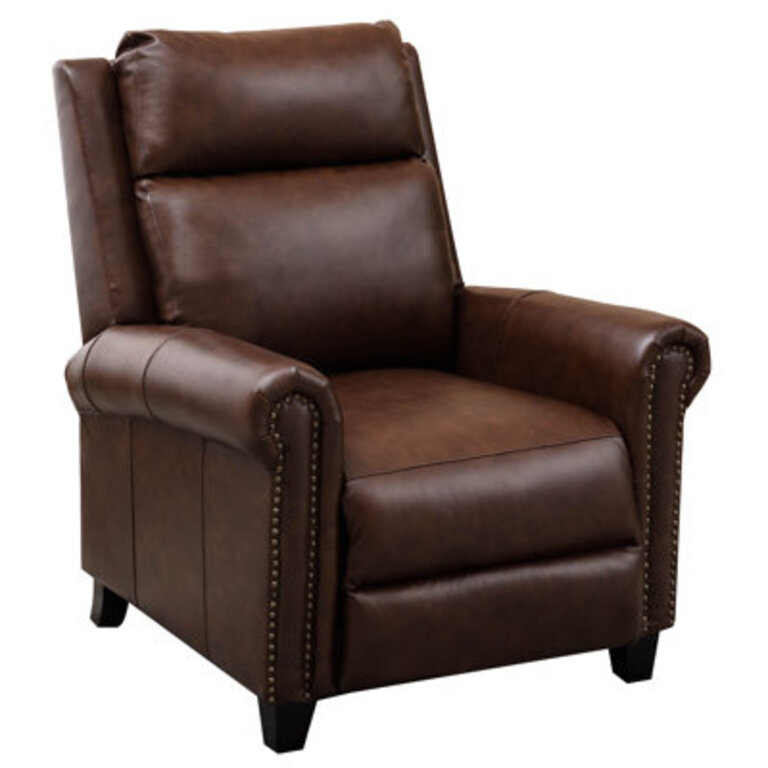 33.5" Wide Traditional Breathable Top Grain Genuine Leather Pushback Recliner Upholstery Color: Brown