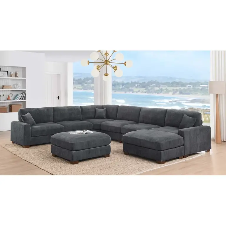 Worthland 143.2" Wide Chenille Reversible Corner Sectional Sofa Couch(8- Piece) Body Fabric: Dark Gray Chenille
