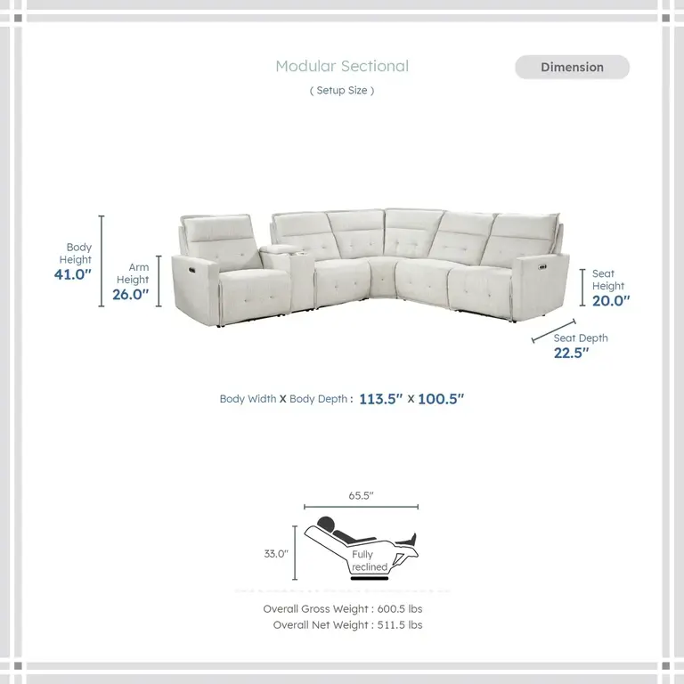 Nanterre Modern 6-Piece Modular Power Reclining Sectional with Power Headrests