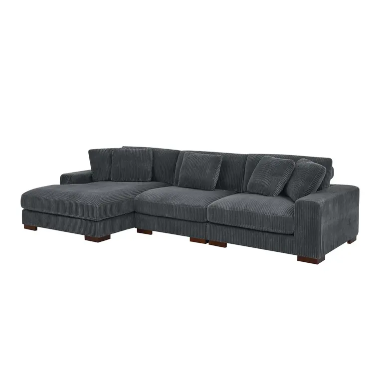 Gwendalynn 124.5" Wide Sofa and Chaise Body Fabric: Dark Green Corduroy, Orientation: Left Hand Facing