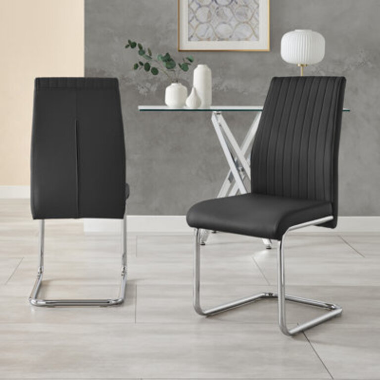 Lazarus Modern Padded Faux Leather & Chrome Leg Kitchen Dining Chairs Modern Design Upholstery Color: Black