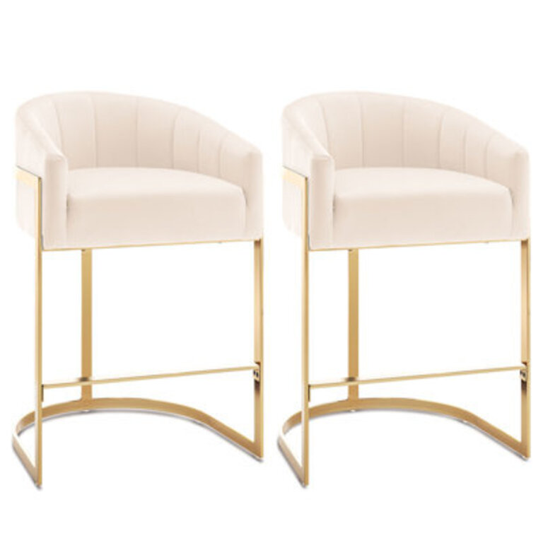Johnnice 27" Metal Tufted Bar Stool (Set Of 2) Upholstery: Beige
