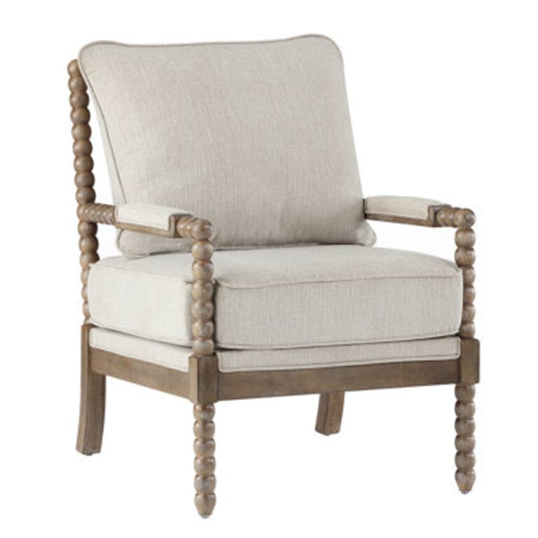 Lorentz Modern Farmhouse Accent Chair 25.5" Wide Chenille with Turned Wood and Solid Frame Leg Color: Brown, Fabric: Cream Chenille