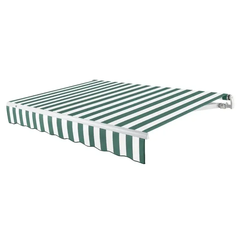 LX-Maui Awntech Patio Retractable Awning Size: 8.5" H x 144" W x 120" D, Color: Forest / White, Motor Orientation: Right Side