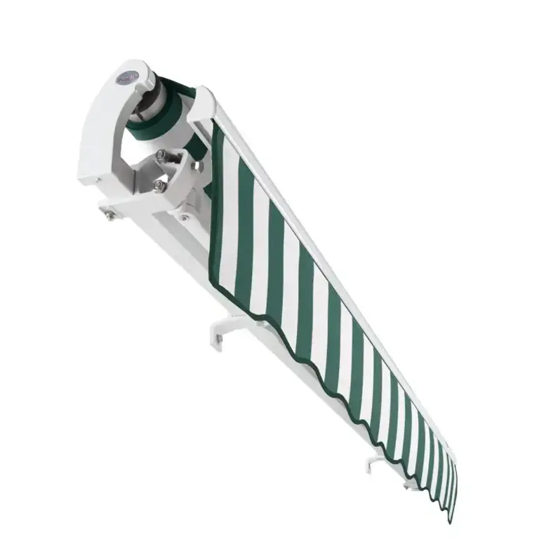 LX-Maui Awntech Patio Retractable Awning Size: 8.5" H x 144" W x 120" D, Color: Forest / White, Motor Orientation: Right Side