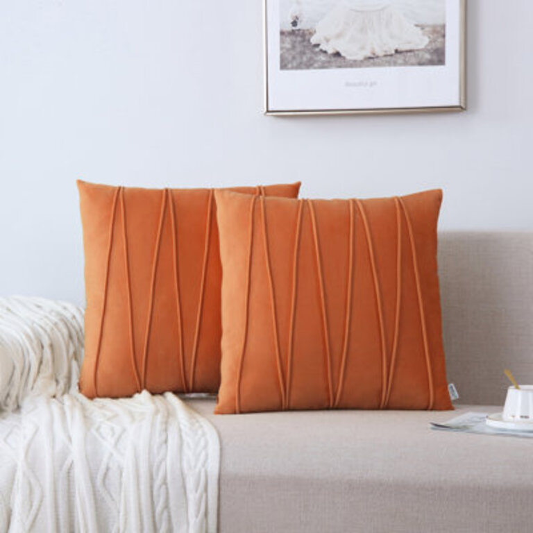 Pleated Square Polyester Velvet Pillow Cover