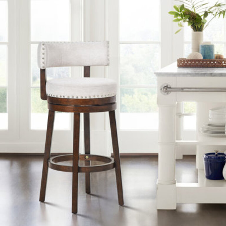 Swivel Upholstered  Counter Bar Stool with Solid Wood Frame
