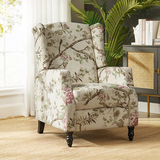Celia Upholstered Manual Recliner with Classic Wing Back and Solid Vase-Shape Wooden Legs