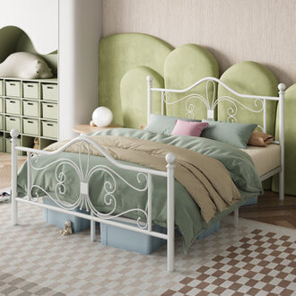 Anterrio Metal Open-Frame Bed with Butterfly Pattern Design Headboard and Footboard