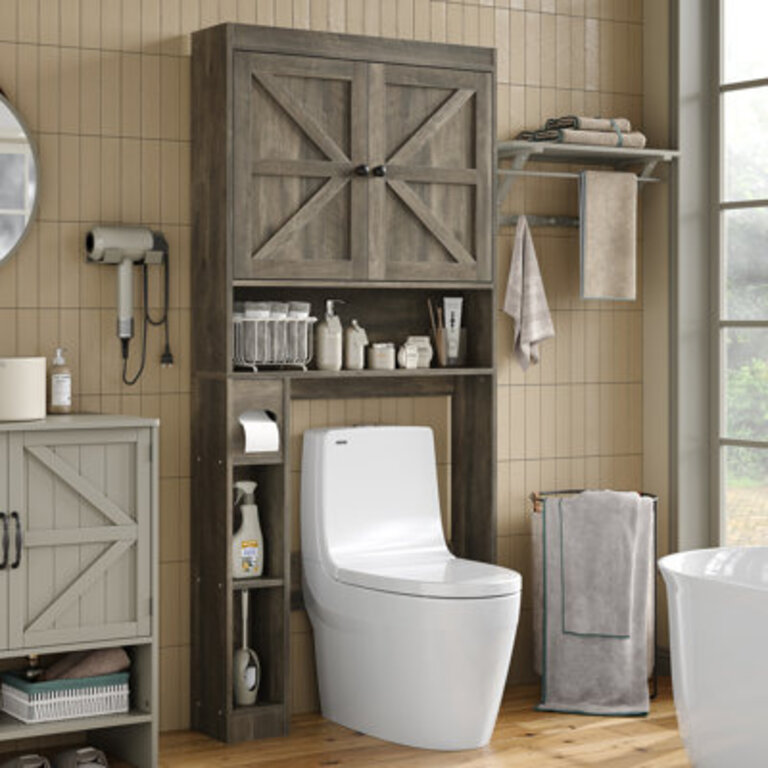 Laxmy Freestanding Over The Toilet StorageBathroom Storage CabinetFarmhouse Bathroom Cabinet with Barn Door and Adjustable Shelves