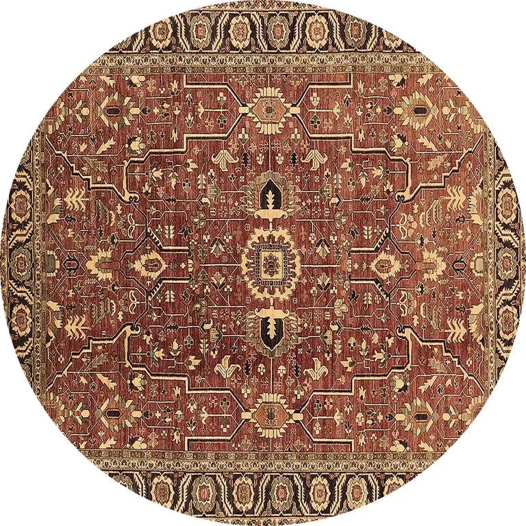 Oriental Machine Woven Area Rug in Brown/Black Rug Size: Round 7'
