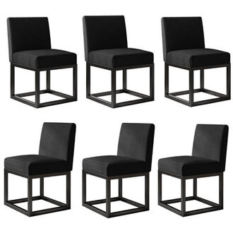 Dining Chairs Set Of 6, Modern Linen Kitchen Chairs, Upholstered Dinner Chairs With Metal Frame, Chairs For Dining Table Upholstery Color: Black