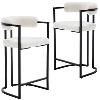 Modern Upholstered Hollow Bar Stool With Armrests And Footrests, Barrel High Stools Seat Height: Counter Stool (26" Seat Height), Seat Color/Frame Color: White Seat/Black Frame