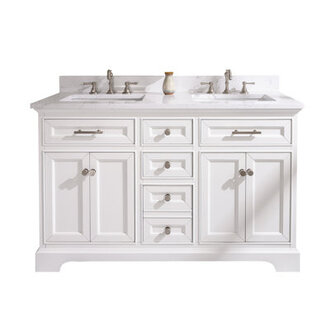 Currahee 54'' Free-standing Double Bathroom Vanity with Engineered Stone Vanity Top Base Finish: White