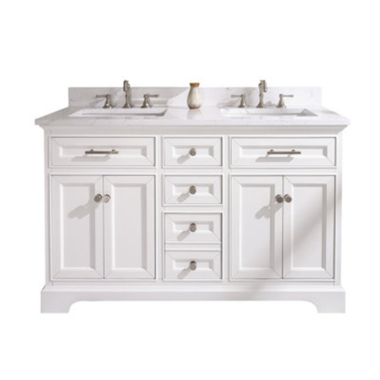 Currahee 54'' Free-standing Double Bathroom Vanity with Engineered Stone Vanity Top Base Finish: White