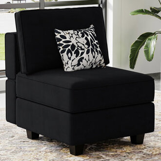 Nairoby 26.4'' Wide Upholstered Armless Chair with Pillow Back, Storage Single Chair Module Part For Sectional Sofa Fabric: Black Velvet