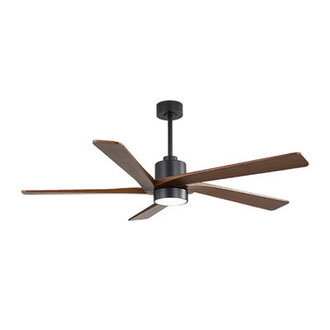 Athanafis 5 - Blade LED Standard Ceiling Fan with Remote Control and Light Kit Included Finish: Black with Walnut Blades, Size: 54"