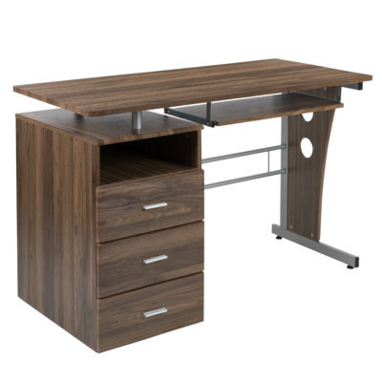 Picabo Computer Desk with Three Drawer Single Pedestal and Pull-Out Keyboard Tray Color: Rustic Walnut