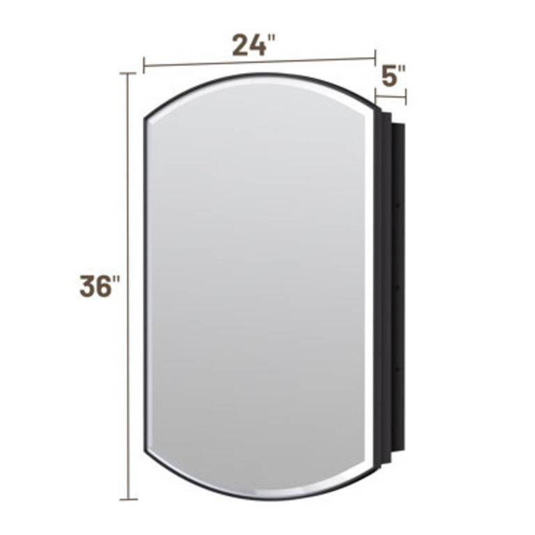 Arch Metal Framed Storage Medicine Cabinet With Beveled Mirror Finish: Black, Size: 36" H x 24" W x 5" D