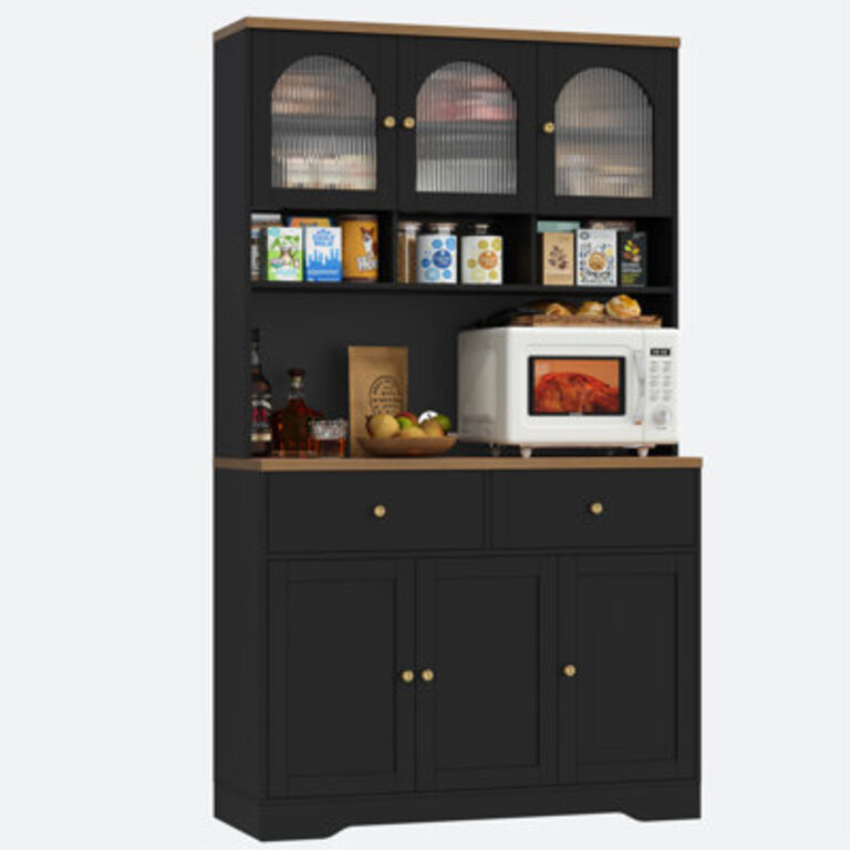 Kenilworth 70.9"H Kitchen Pantry With Microwave Shelf, Wood Storage Pantry Cabinet with Drawers Finish: Black