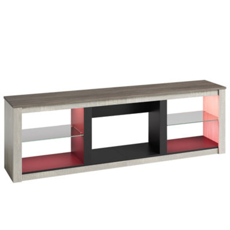 Kruszewski 70 TV Stand Fits TVs Up To 75 with LED Lights Glass Shelves and Open Storage