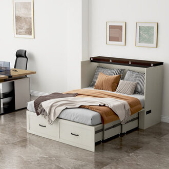 Farmhouse Murphy Chest Bed With Charging Station  DrawerChest Bed Cabinet For Bedroom