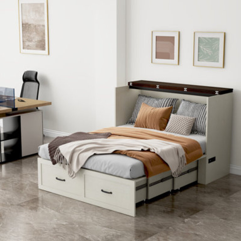 Farmhouse Murphy Chest Bed With Charging Station  DrawerChest Bed Cabinet For Bedroom