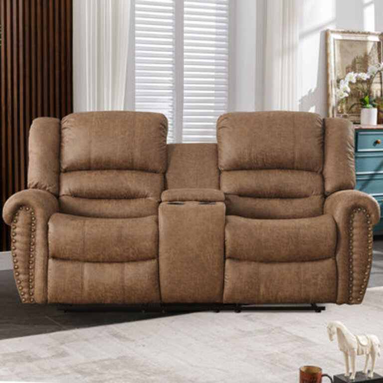 Margena 76 Wide Classic and Breathable Faux Leather Manual Reclining Loveseat Sofa with Center Console