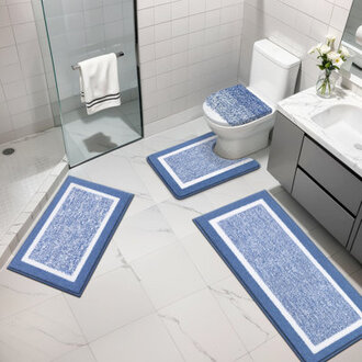 4 Piece Soft Absorbent Microfiber Bath Rug Set with Non-Slip Backing