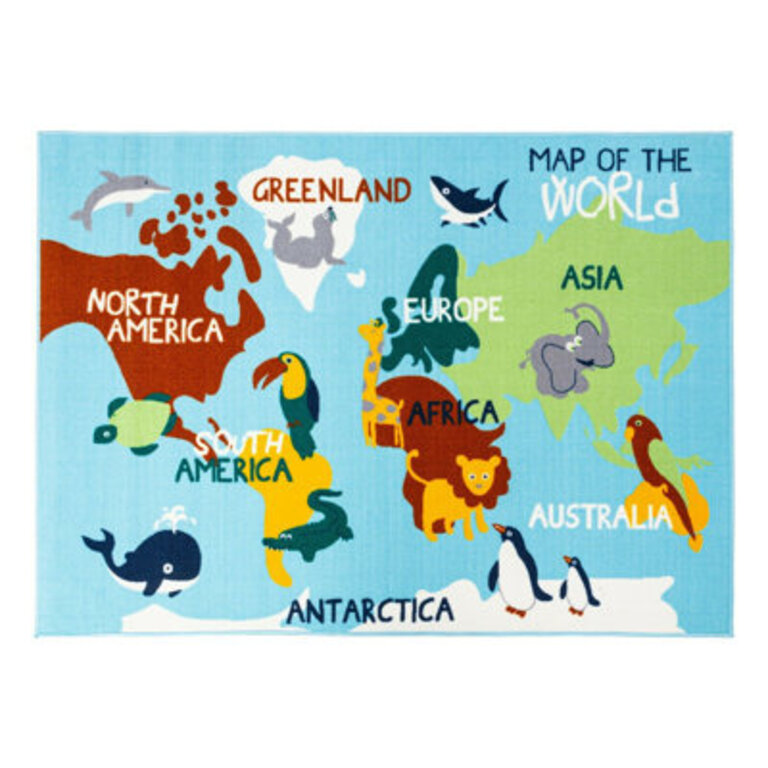World Map Continents Blue Kids Fun Play Mat Educational Reversible Area Rug 31" X 58" (Inches)