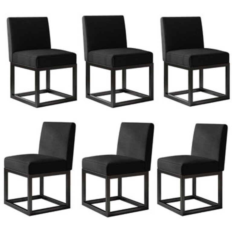 Dining Chairs Set Of 6, Modern Linen Kitchen Chairs, Upholstered Dinner Chairs With Metal Frame, Chairs For Dining Table Upholstery Color: Black