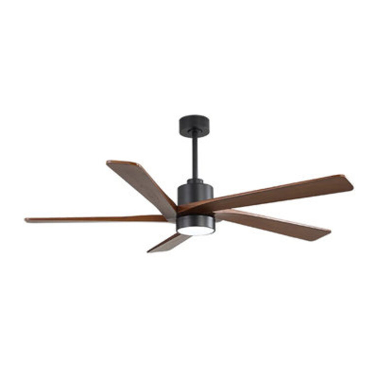 Athanafis 5 - Blade LED Standard Ceiling Fan with Remote Control and Light Kit Included Finish: Black with Walnut Blades, Size: 54"