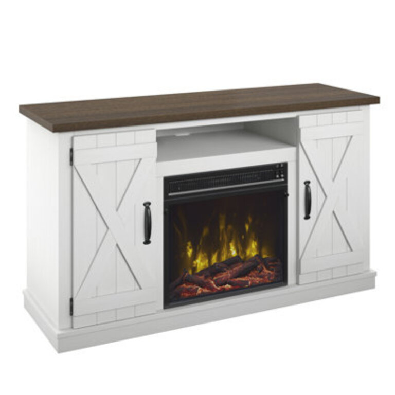 Lorraine TV Stand for TVs up to 55" with Electric Fireplace Included Color: White/Stanton Birch