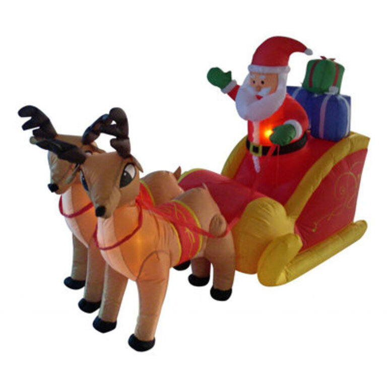 6 ft. Long Santa Sleigh with Two Reindeer Decoration Inflatable