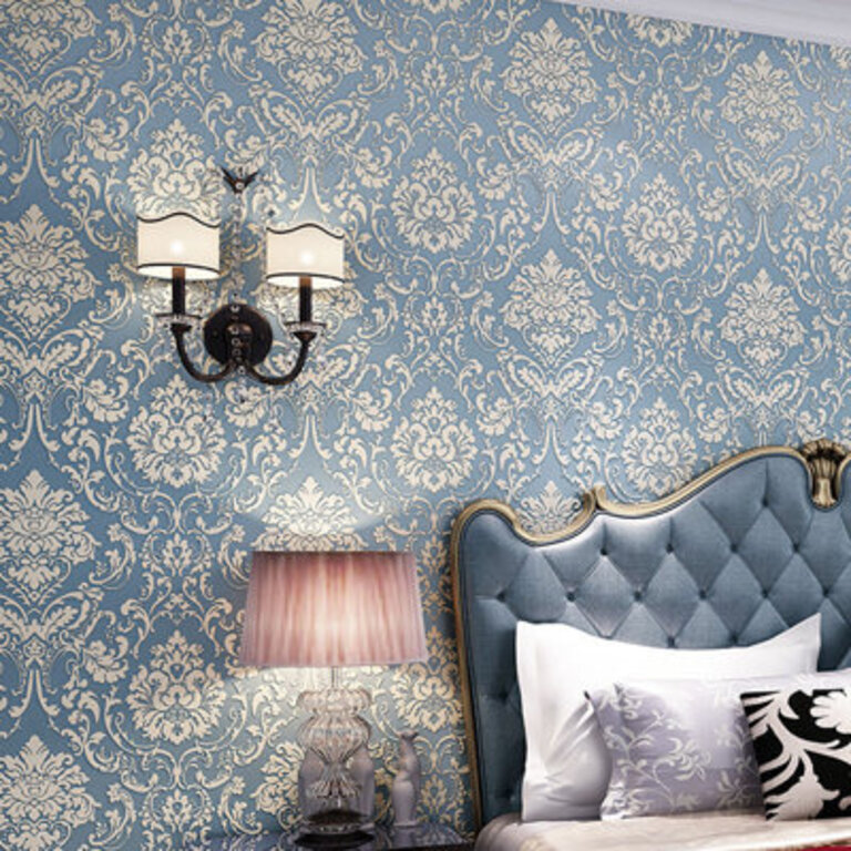 Luxury Damask Vinyl Wallpaper Blue Wall Paper Roll Waterproof Wall Cover Living Room Bedroom Home Decor
