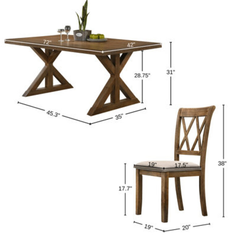 Enna Morden Farmhouse Wood Trestle Dining Chairs, Brushed Driftwood Finish (Set of 2)