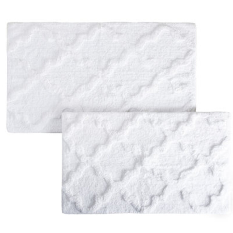 Bassam 2PC  100 Cotton Bathroom Rug Set - with Trellis Pattern and Non-Slip Base - Machine Washable Bathroom Mats