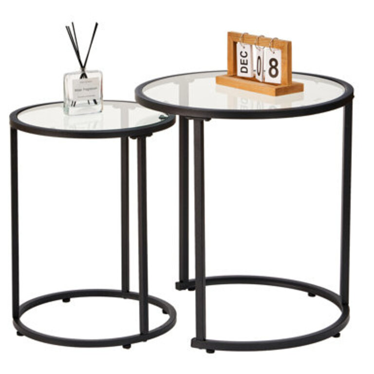 Baina 235H Round Nesting End Table Set with Metal Frame