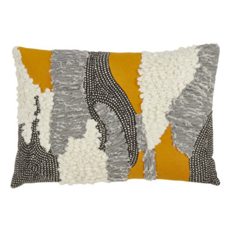 Aiko Boucle Yarn Applique Feather Cotton Lumbar Pillow