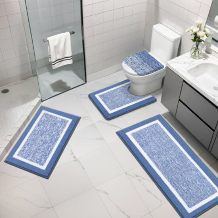 4 Piece Soft Absorbent Microfiber Bath Rug Set with Non-Slip Backing