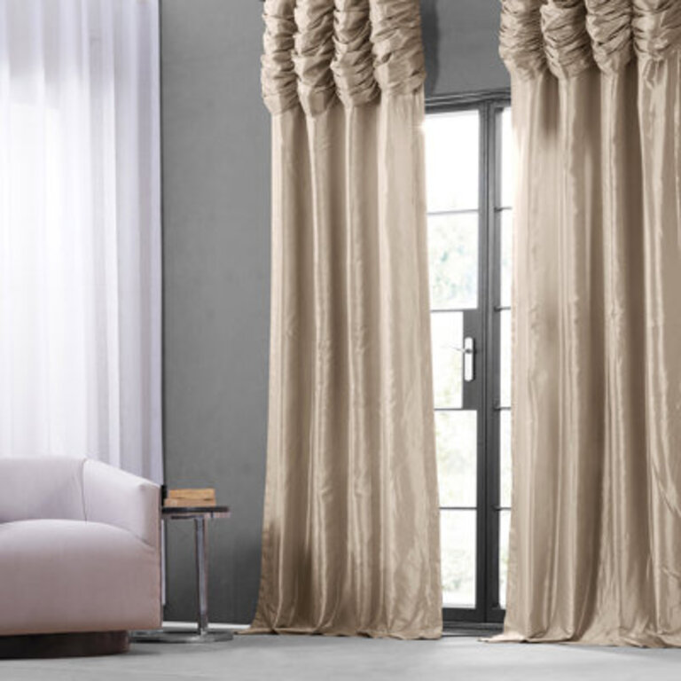 Ryker Ruched Solid Faux Silk Taffeta Room Darkening Curtains for Bedroom  Living Room Curtains - Single Panel Drapes