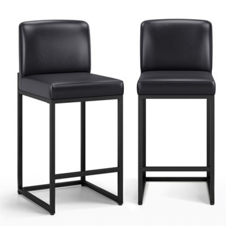 24 Modern Upholstered Kitchen Counter Stool with Metal Sled Base  Faux Leather